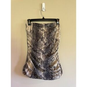 Express Women Snakeskin Print Ruched Strapless Tube Top Brown Tan Small